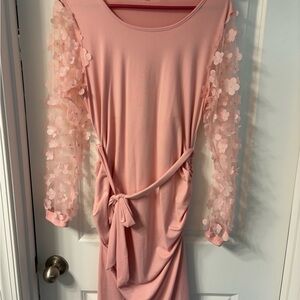 Maternity Pink Floral Sleeve Dress